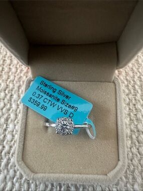 Sterling Silver Moissanite Halo Ring in Silver